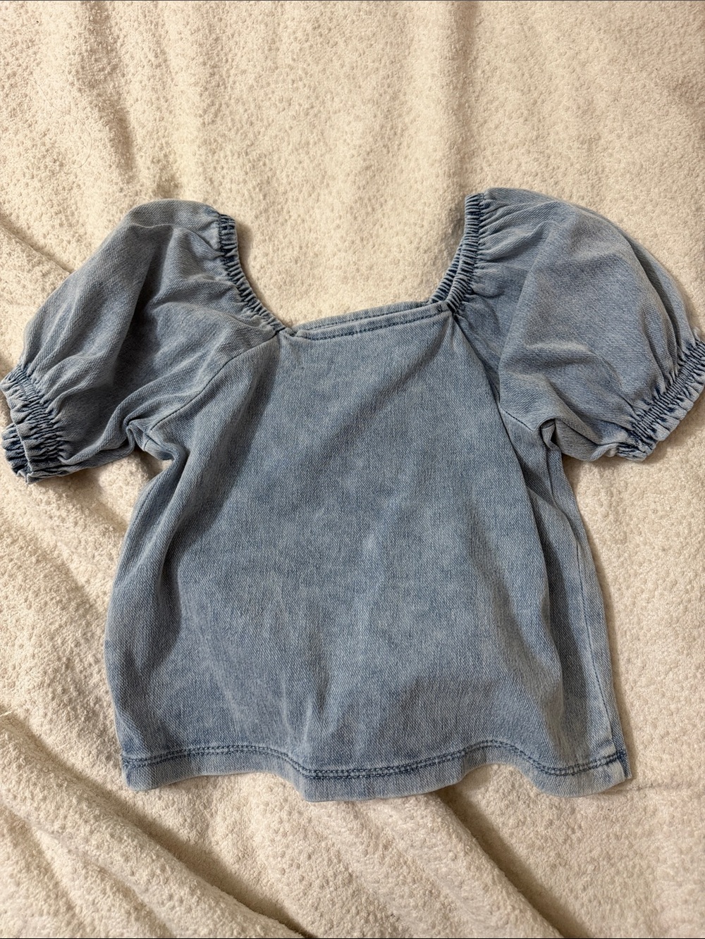 Kids soft stretchy chambray denim puff sleeve top small 6/7